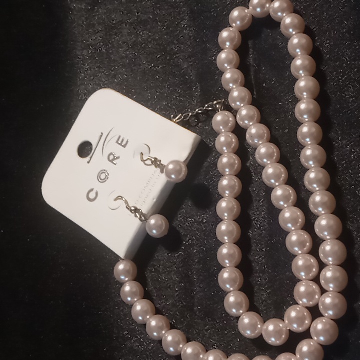 Designer Core Single Strand Pink Faux Pearl Necklace & Earrings Set